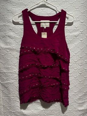 Madison Marcus 100% Silk Studded Tank Top Purple Plum Racerback Medium NWT